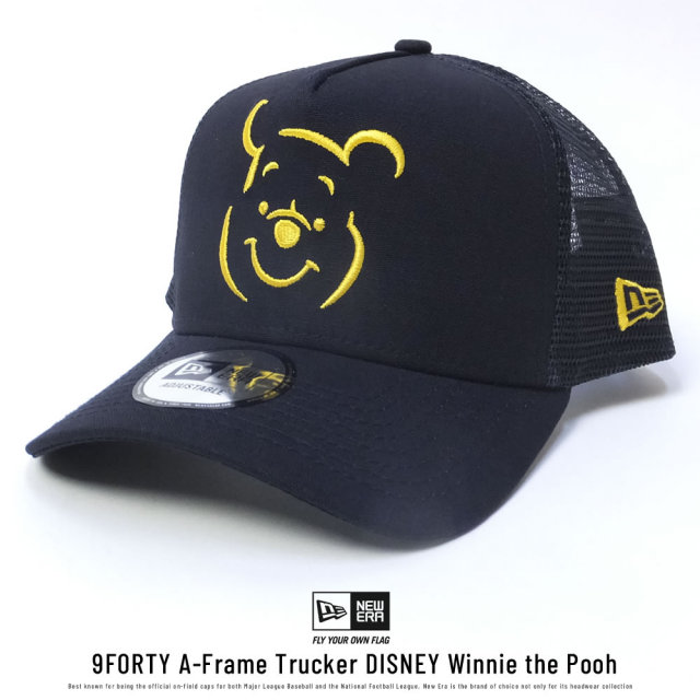 NEW ERA ニューエラ メッシュキャップ コラボ 9FORTY A-Frame トラッカー ディズニー くまのプーさん フェイス ネイビー×イエロー (11589249)