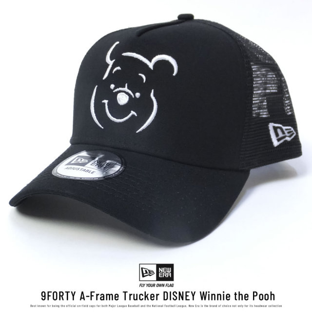 NEW ERA ニューエラ メッシュキャップ コラボ 9FORTY A-Frame トラッカー ディズニー くまのプーさん フェイス ブラック×ホワイト (11589250)
