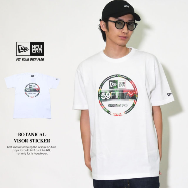 NEW ERA ニューエラ 半袖Tシャツ グリーン ボタニカル バイザーステッカー ホワイト (11556771)