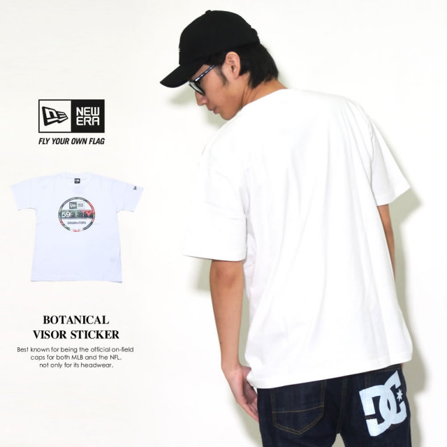 NEW ERA ニューエラ 半袖Tシャツ グリーン ボタニカル バイザーステッカー ホワイト (11556771)