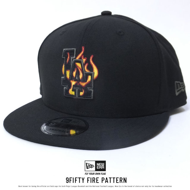 NEW ERA ニューエラ スナップバックキャップ 9FIFTY ファイアーパターン ロサンゼルス・ドジャース ブラック×ファイアー (11557264)