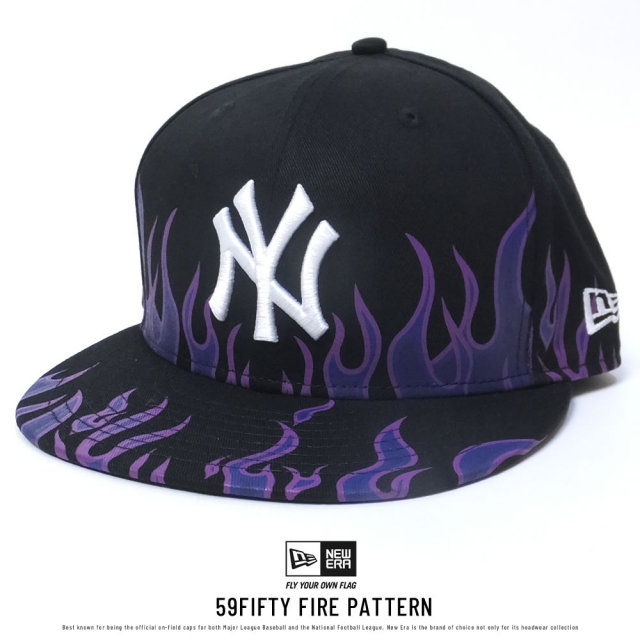 NEW ERA ニューエラ ベースボールキャップ 59FIFTY ファイアーパターン ニューヨーク・ヤンキース ブラック×ホワイト (11557558)