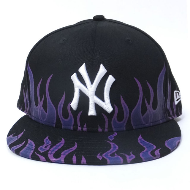 NEW ERA ニューエラ ベースボールキャップ 59FIFTY ファイアーパターン ニューヨーク・ヤンキース ブラック×ホワイト (11557558)