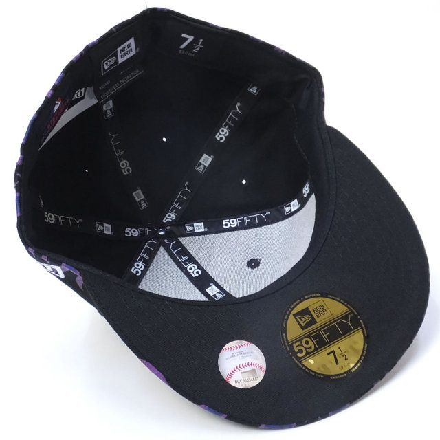 NEW ERA ニューエラ ベースボールキャップ 59FIFTY ファイアーパターン ニューヨーク・ヤンキース ブラック×ホワイト (11557558)