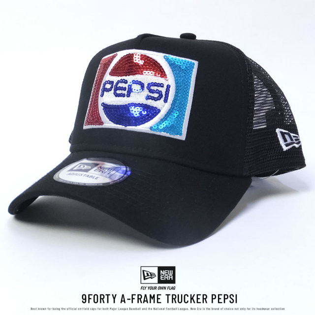 NEW ERA ニューエラ メッシュキャップ コラボ 9FORTY A-FRAME トラッカー PEPSI ペプシ ブラック×1987スパンコールロゴ (11557977)
