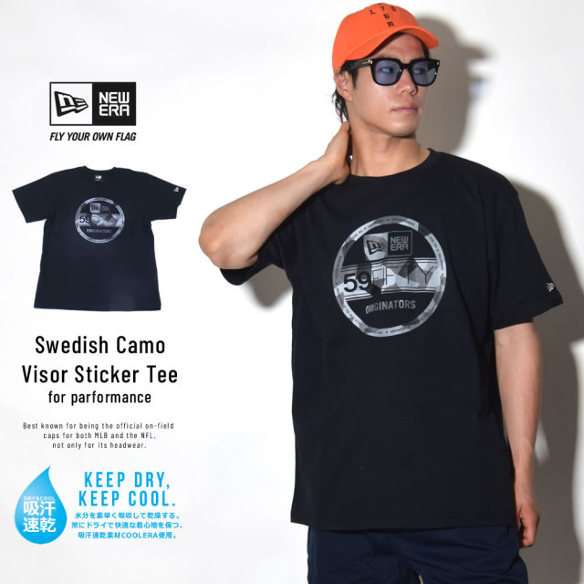NEW ERA ニューエラ 半袖Tシャツ 吸汗速乾 PERFORMANCE TEE スウェディッシュカモ グレー バイザーステッカー ブラック (11556698)
