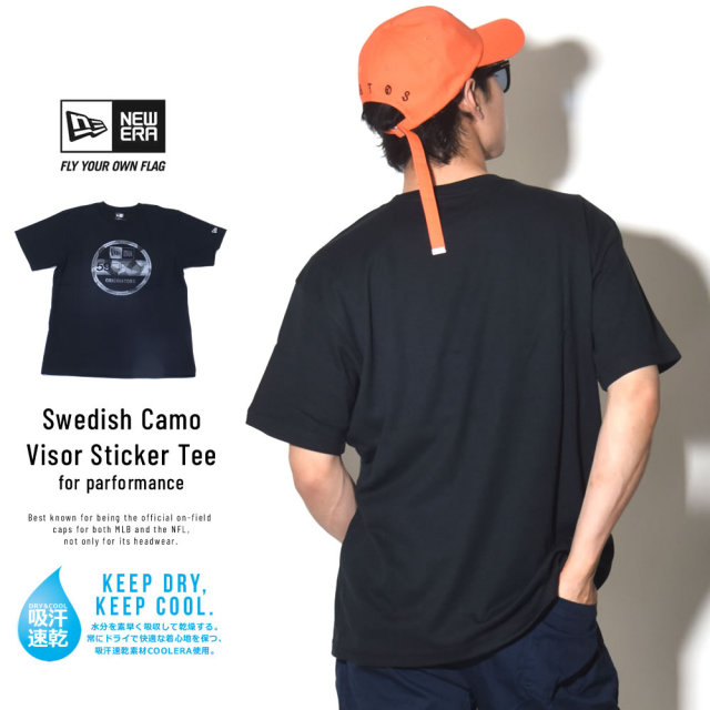 NEW ERA ニューエラ 半袖Tシャツ 吸汗速乾 PERFORMANCE TEE スウェディッシュカモ グレー バイザーステッカー ブラック (11556698)