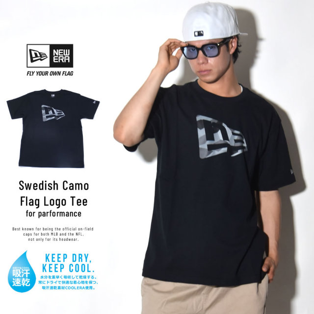 NEW ERA ニューエラ 半袖Tシャツ 吸汗速乾 PERFORMANCE TEE スウェディッシュカモ グレー フラッグロゴ ブラック (11556700)