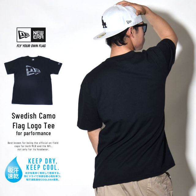 NEW ERA ニューエラ 半袖Tシャツ 吸汗速乾 PERFORMANCE TEE スウェディッシュカモ グレー フラッグロゴ ブラック (11556700)