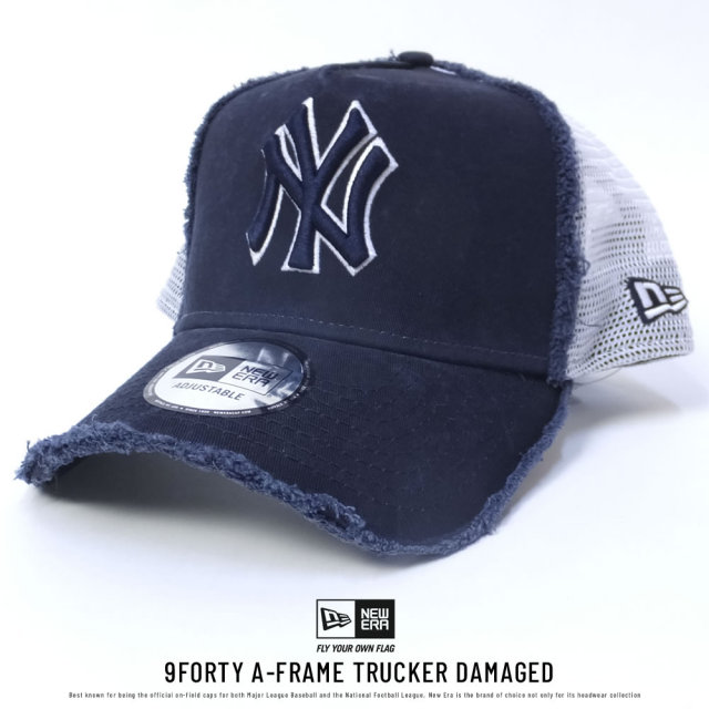 NEW ERA ニューエラ メッシュキャップ 9FORTY Aフレーム トラッカー ダメージド ニューヨーク・ヤンキース ネイビー×ホワイト (11557339)