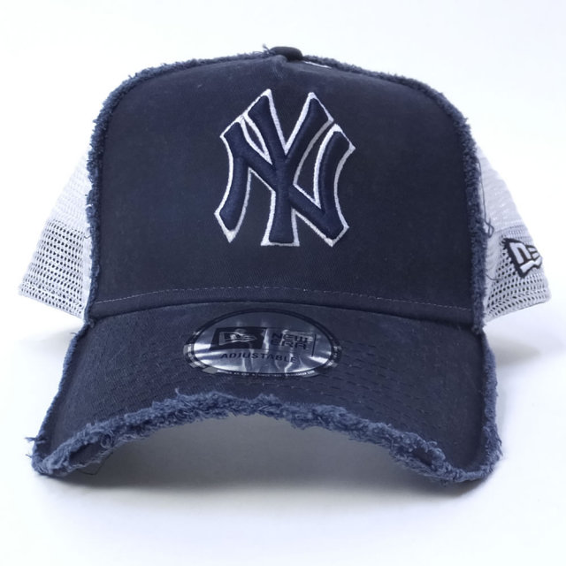 NEW ERA ニューエラ メッシュキャップ 9FORTY Aフレーム トラッカー ダメージド ニューヨーク・ヤンキース ネイビー×ホワイト (11557339)