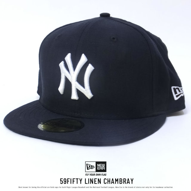 NEW ERA ニューエラ ベースボールキャップ 59FIFTY リネンシャンブレー ニューヨーク・ヤンキース ブラック×ホワイト (11557553)