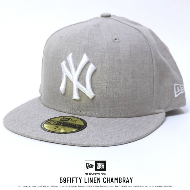 NEW ERA ニューエラ ベースボールキャップ 59FIFTY リネンシャンブレー ニューヨーク・ヤンキース ベージュ×ホワイト (11557554)