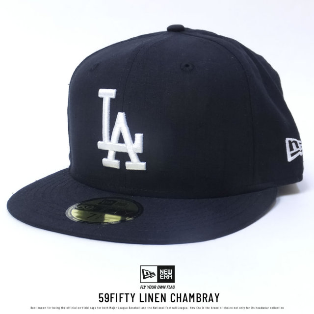 NEW ERA ニューエラ ベースボールキャップ 59FIFTY リネンシャンブレー ロサンゼルス・ドジャース ブラック×ホワイト (11557595)