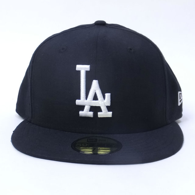 NEW ERA ニューエラ ベースボールキャップ 59FIFTY リネンシャンブレー ロサンゼルス・ドジャース ブラック×ホワイト (11557595)