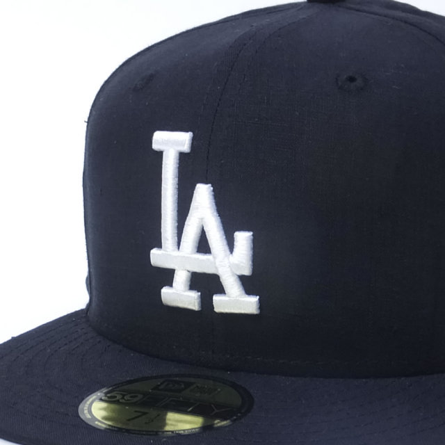 NEW ERA ニューエラ ベースボールキャップ 59FIFTY リネンシャンブレー ロサンゼルス・ドジャース ブラック×ホワイト (11557595)