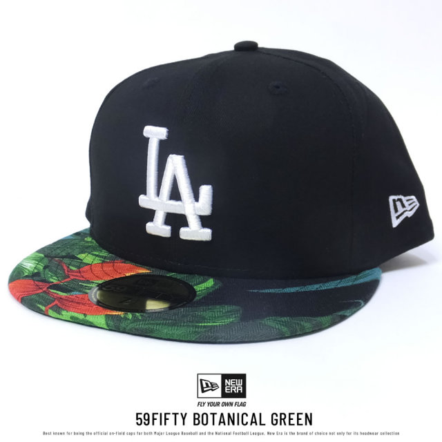 NEW ERA ニューエラ ベースボールキャップ 59FIFTY ボタニカル グリーン ロサンゼルス・ドジャース ブラック×ホワイト ボタニカルバイザー (11557599)
