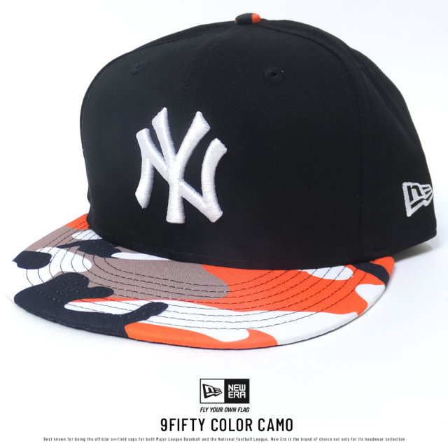 NEW ERA ニューエラ フラットバイザーキャップ 9FIFTY カラーカモ ニューヨーク・ヤンキース ブラック×スノーホワイト レッドカモバイザー (11557257)