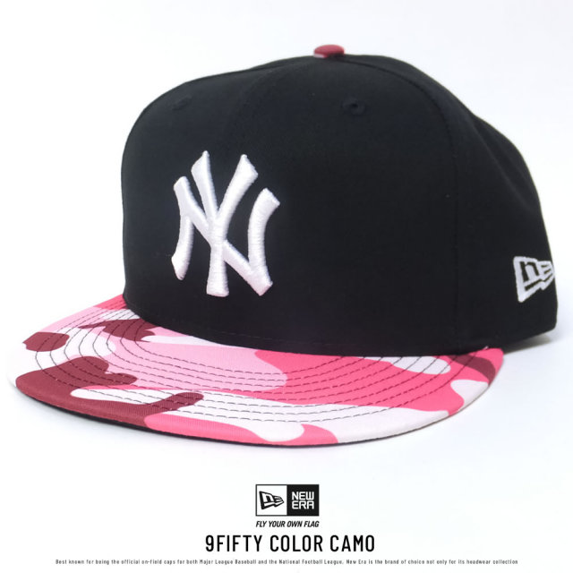 NEW ERA ニューエラ フラットバイザーキャップ 9FIFTY カラーカモ ニューヨーク・ヤンキース ブラック×スノーホワイト ピンクカモバイザー (11557259)