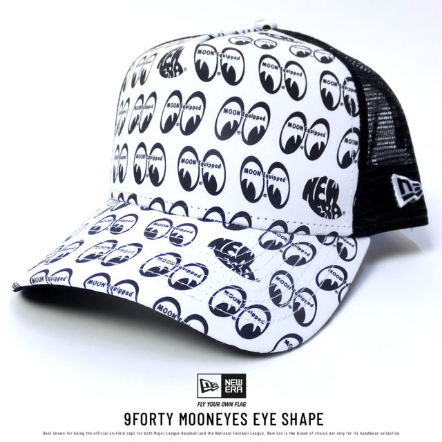 NEW ERA ニューエラ メッシュキャップ コラボ 9FORTY Aフレーム トラッカー MOONEYES EYE SHAPE ホワイト×ブラック オールオーバー (11557980)