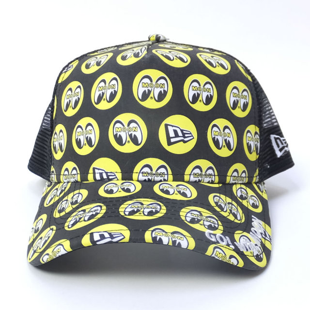 NEW ERA ニューエラ メッシュキャップ コラボ 9FORTY Aフレーム トラッカー MOONEYES EYE SHAPE ブラック×イエロー オールオーバー (11557983)