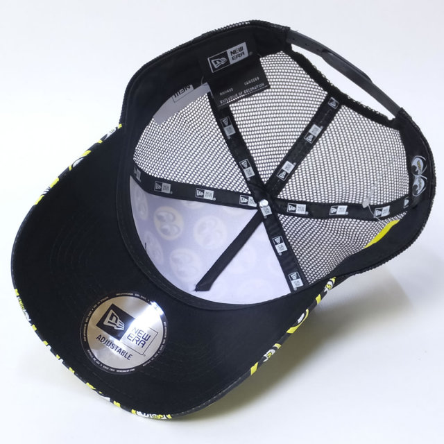 NEW ERA ニューエラ メッシュキャップ コラボ 9FORTY Aフレーム トラッカー MOONEYES EYE SHAPE ブラック×イエロー オールオーバー (11557983)