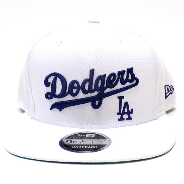 NEW ERA ニューエラ フラットバイザーキャップ 9FIFTY ロサンゼルス・ドジャース スクリプト ホワイト×ブルーインク (11557232)