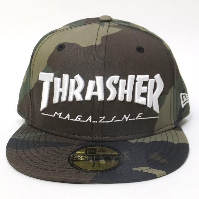 NEW ERA ニューエラ フラットバイザーキャップ コラボ 59FIFTY スラッシャーマガジン ロゴ ウッドランドカモ×ホワイト (11775387)