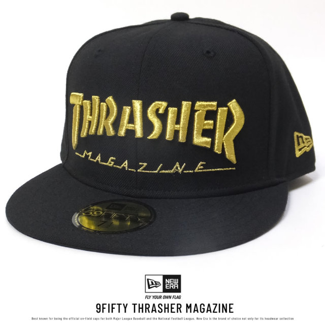 NEW ERA ニューエラ フラットバイザーキャップ コラボ 59FIFTY スラッシャーマガジン ロゴ ブラック×メタリックゴールド (11775390)