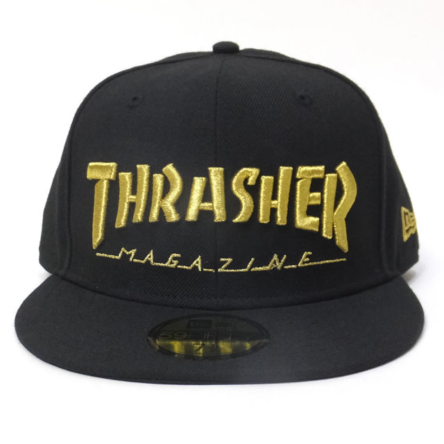 NEW ERA ニューエラ フラットバイザーキャップ コラボ 59FIFTY スラッシャーマガジン ロゴ ブラック×メタリックゴールド (11775390)