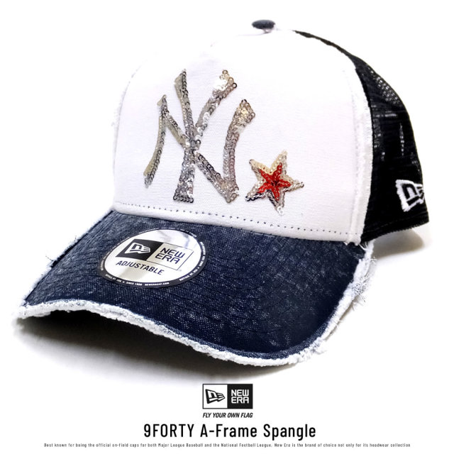NEW ERA ニューエラ メッシュキャップ 9FORTY Aフレーム トラッカー スパンコール ニューヨーク・ヤンキース スター イタリアンウォッシュ ネイビー/ホワイト (11781428)