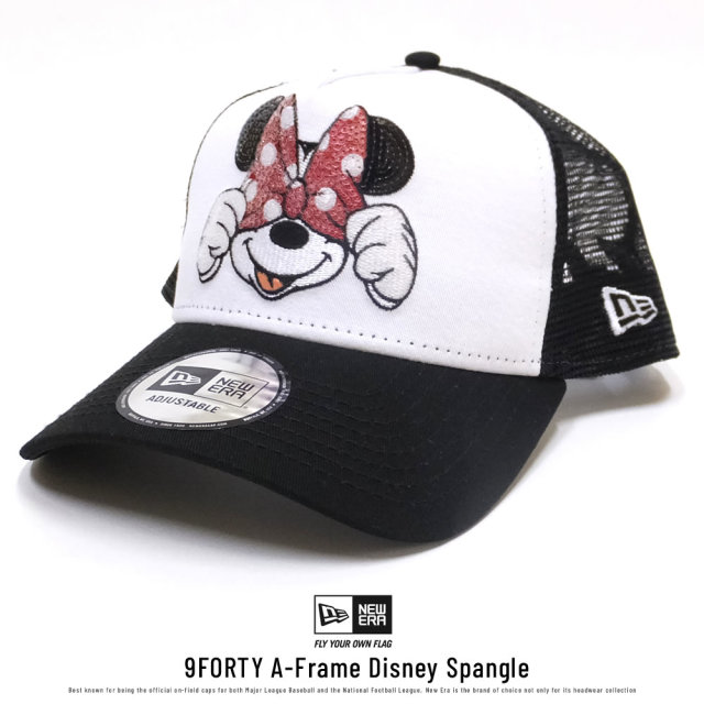 NEW ERA ニューエラ コラボ メッシュキャップ 9FORTY Aフレーム トラッカー ディズニー ミニーマウス スパンコール ブラック/ホワイト (11781437)