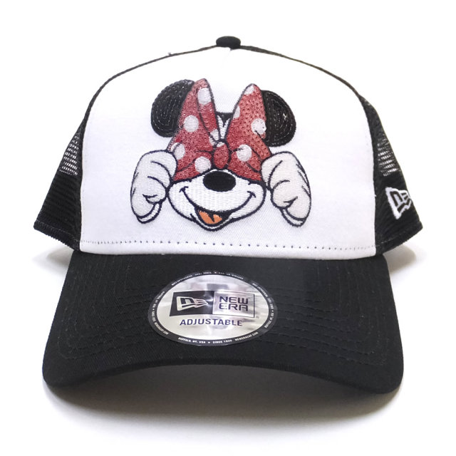 NEW ERA ニューエラ コラボ メッシュキャップ 9FORTY Aフレーム トラッカー ディズニー ミニーマウス スパンコール ブラック/ホワイト (11781437)