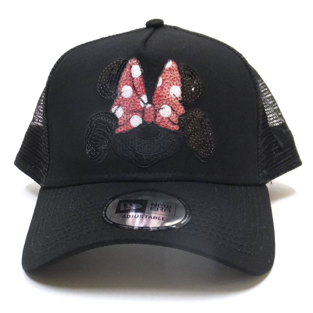 NEW ERA ニューエラ コラボ メッシュキャップ 9FORTY Aフレーム トラッカー ディズニー ミニーマウス スパンコール ブラック/ブラック (11781438)