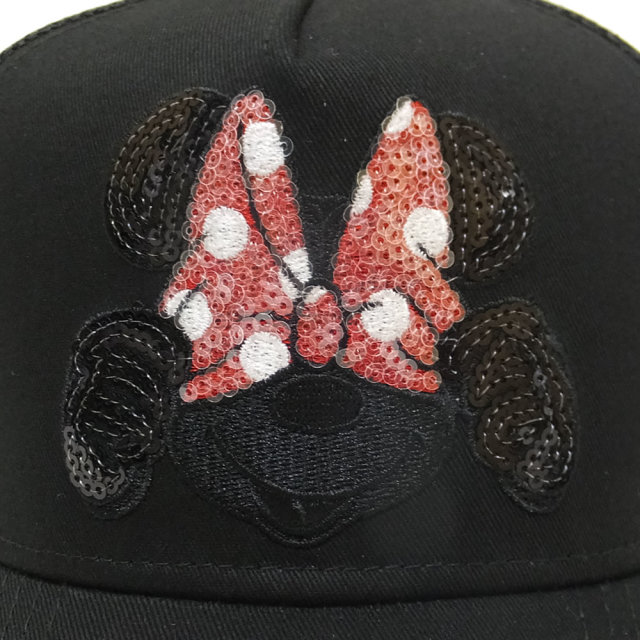 NEW ERA ニューエラ コラボ メッシュキャップ 9FORTY Aフレーム トラッカー ディズニー ミニーマウス スパンコール ブラック/ブラック (11781438)