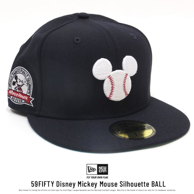 NEW ERA ニューエラ コラボ フラットバイザーキャップ 59FIFTY ディズニー ミッキーマウス シルエット ボール ネイビー (11781707)