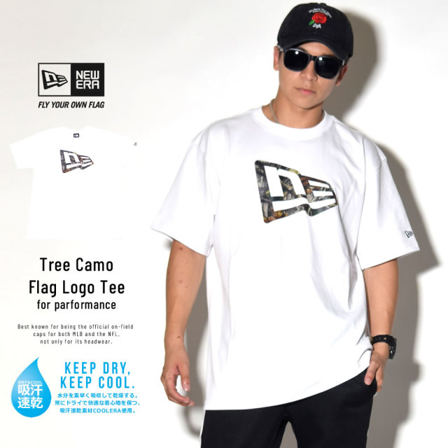 NEW ERA ニューエラ 半袖パフォーマンスTシャツ 吸汗速乾 ツリーカモ フラッグ ホワイト 11782960