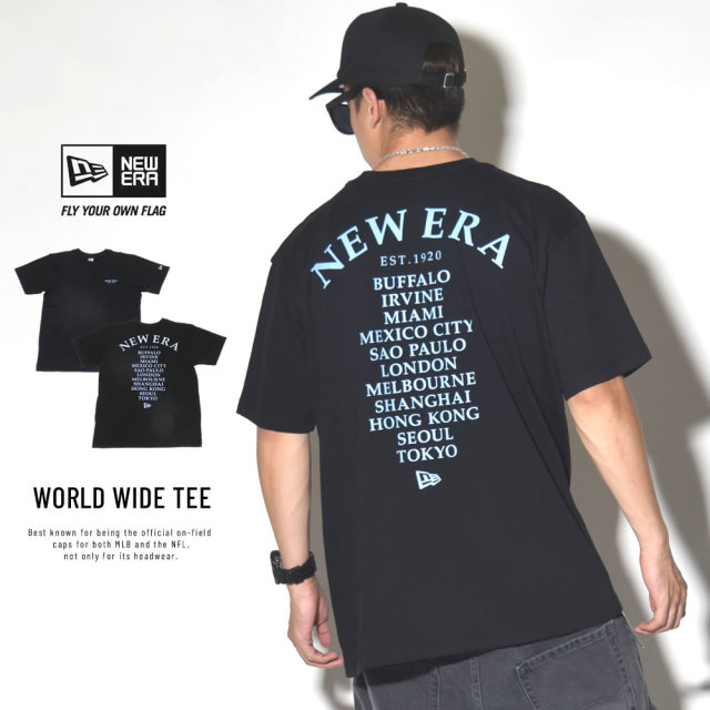 NEW ERA ニューエラ 半袖コットンTシャツ ワールドワイド ブラック×ライトブルー 11782969