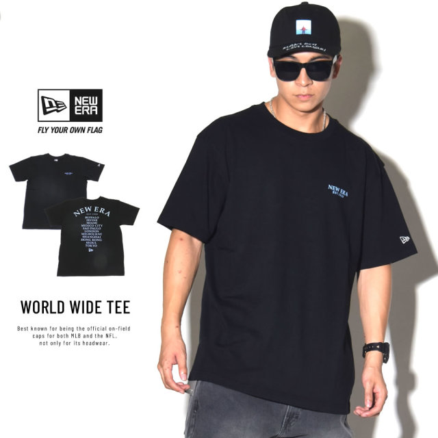 NEW ERA ニューエラ 半袖コットンTシャツ ワールドワイド ブラック×ライトブルー 11782969