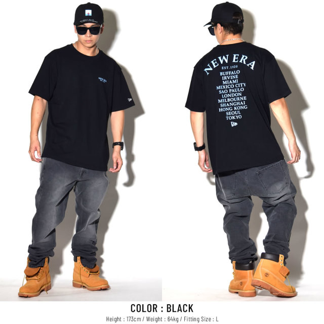 NEW ERA ニューエラ 半袖コットンTシャツ ワールドワイド ブラック×ライトブルー 11782969