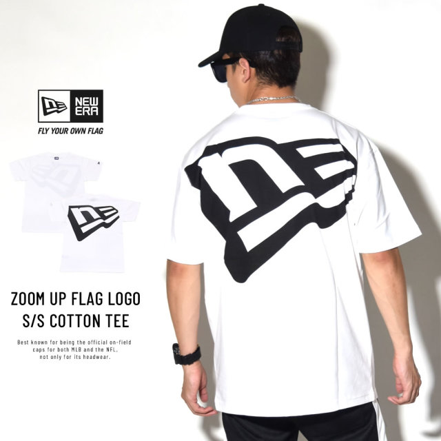 NEW ERA ニューエラ 半袖コットンTシャツ ズームアップフラッグロゴ ホワイト×ブラック 11783018