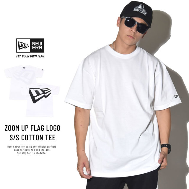 NEW ERA ニューエラ 半袖コットンTシャツ ズームアップフラッグロゴ ホワイト×ブラック 11783018