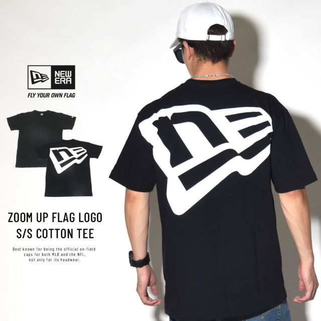 NEW ERA ニューエラ 半袖コットンTシャツ ズームアップフラッグロゴ ブラック×ホワイト 11783019