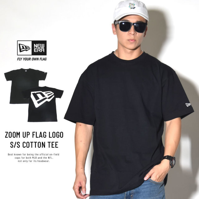NEW ERA ニューエラ 半袖コットンTシャツ ズームアップフラッグロゴ ブラック×ホワイト 11783019