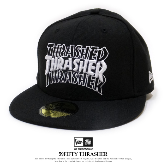 NEW ERA ニューエラ コラボ フラットバイザーキャップ 59FIFTY THRASHER スラッシャー 3ロゴ ブラック×ホワイト 11781613