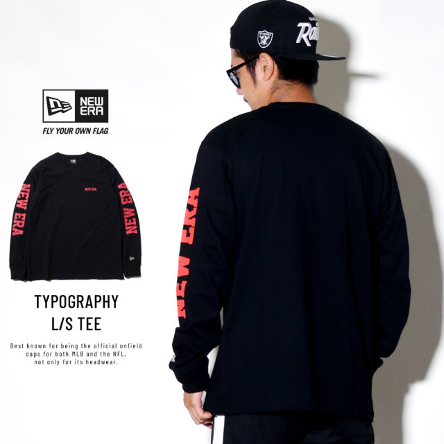 NEW ERA ニューエラ 長袖Tシャツ NEWERAタイポグラフィ ブラック×レッド 11783076