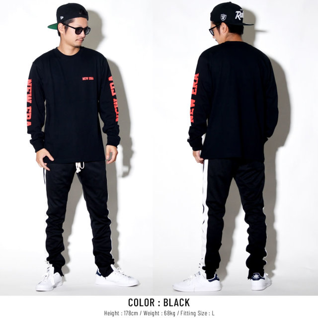 NEW ERA ニューエラ 長袖Tシャツ NEWERAタイポグラフィ ブラック×レッド 11783076
