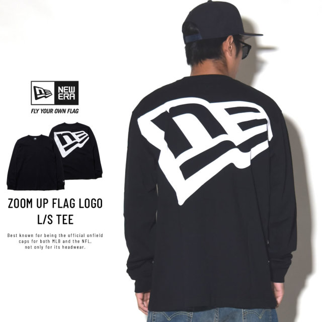 NEW ERA ニューエラ 長袖Tシャツ ズームアップフラッグロゴ ブラック×ホワイト バックプリント 11783095