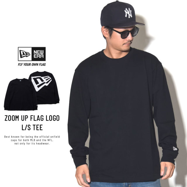 NEW ERA ニューエラ 長袖Tシャツ ズームアップフラッグロゴ ブラック×ホワイト バックプリント 11783095