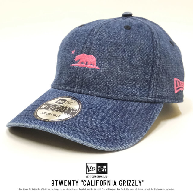 NEW ERA ニューエラ カーブバイザーキャップ 9TWENTY クロスストラップ カリフォルニア グリズリー シルエット インディゴデニム×ワイルドピンク (11785651)